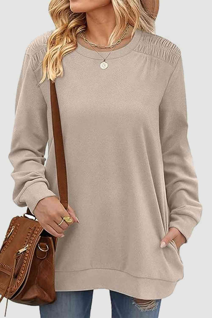 Ruched Round Neck Sweatshirt | 1mrk.com