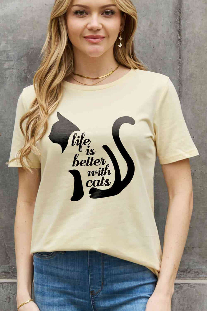 Simply Love Simply Love Full Size LIFE IS BETTER WITH CATS Graphic Cotton Tee | 1mrk.com