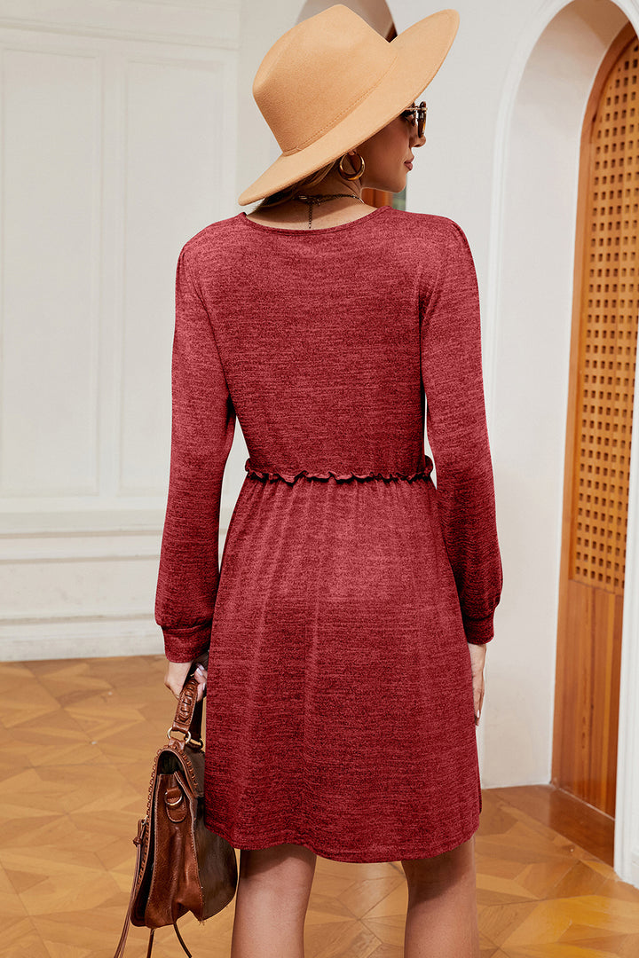 Frill Square Neck Long Sleeve Dress | Trendsi