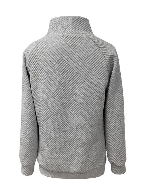 Buttoned Mock Neck Long Sleeve Sweatshirt |1mrk.com