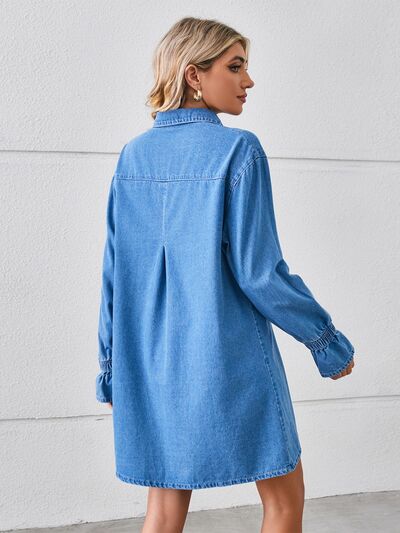 Pocketed Dropped Shoulder Mini Denim Dress |1mrk.com