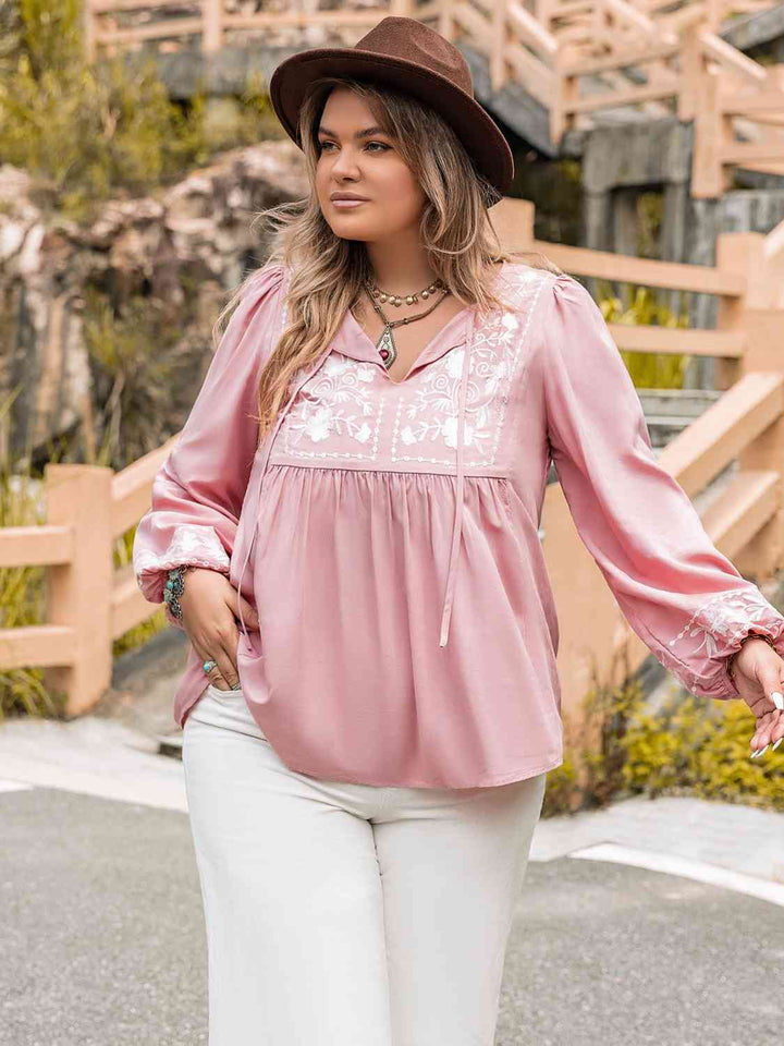 Plus Size Tie Neck Puff Sleeve Blouse | 1mrk.com