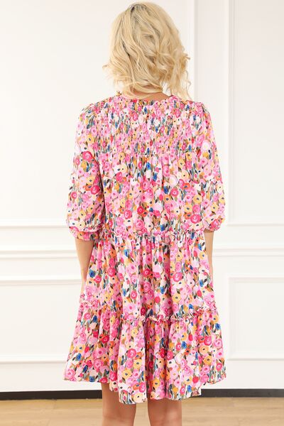 Floral Smocked Flounce Sleeve Mini Dress |1mrk.com