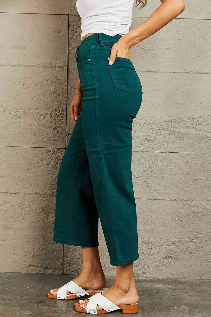 Judy Blue Hailey Full Size Tummy Control High Waisted Cropped Wide Leg Jeans | 1mrk.com