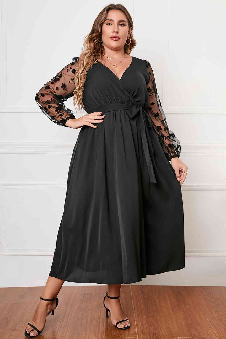 Plus Size Surplice Neck Tied Dress |1mrk.com