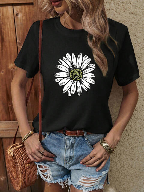 Sunflower Graphic Round Neck T-Shirt | 1mrk.com