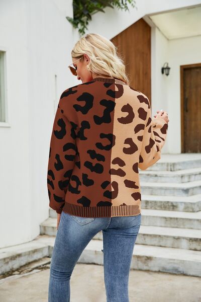 Leopard Button Up Dropped Shoulder Cardigan |1mrk.com