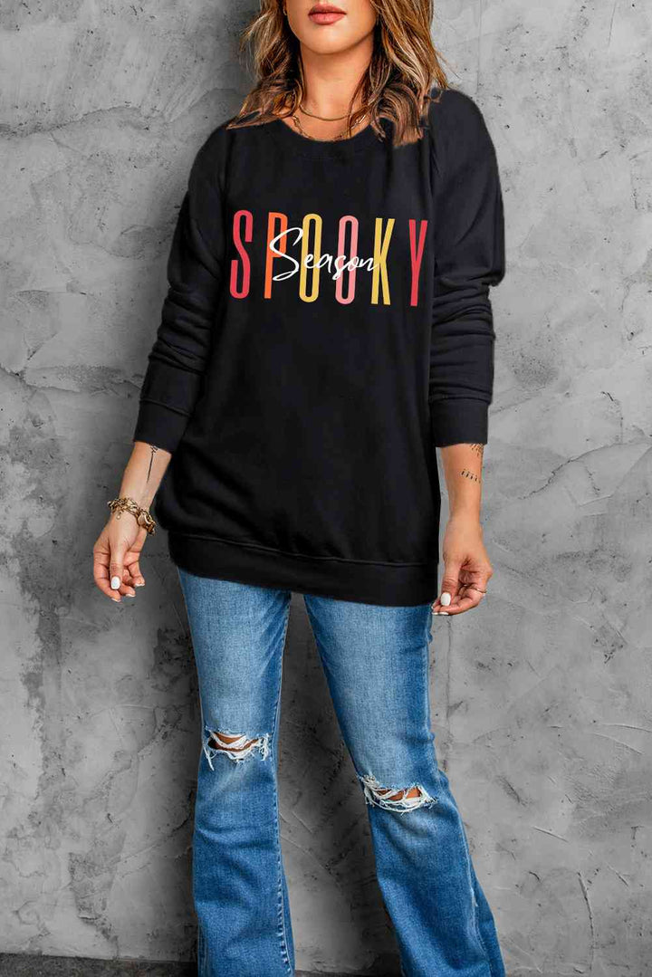 Round Neck Long Sleeve SPOOKY SEASON Graphic Sweatshirt |1mrk.com