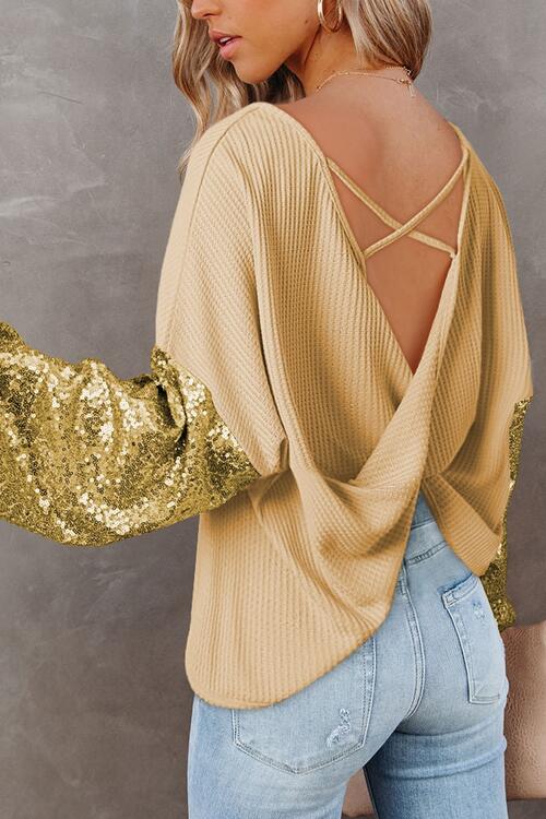 Sequin Waffle-Knit Blouse | 1mrk.com