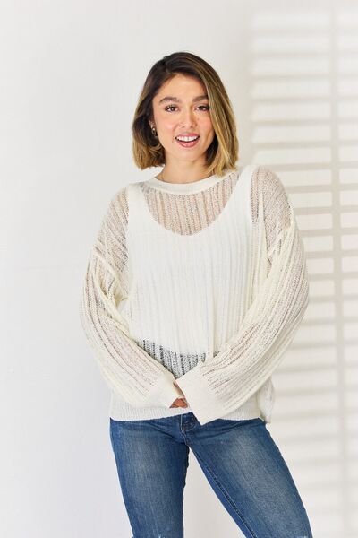 HYFVE Openwork Ribbed Trim Long Sleeve Knit Top |1mrk.com