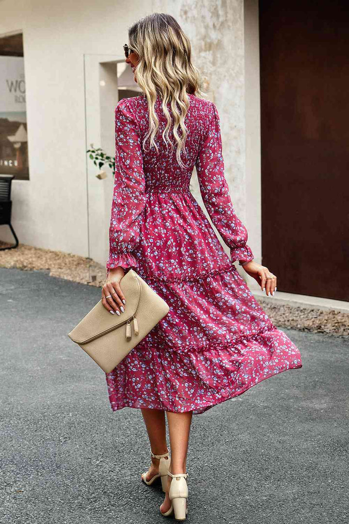 Smocked Flounce Sleeve Midi Dress | 1mrk.com