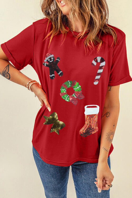 Sequin Christmas Element  Short Sleeve T-Shirt | 1mrk.com