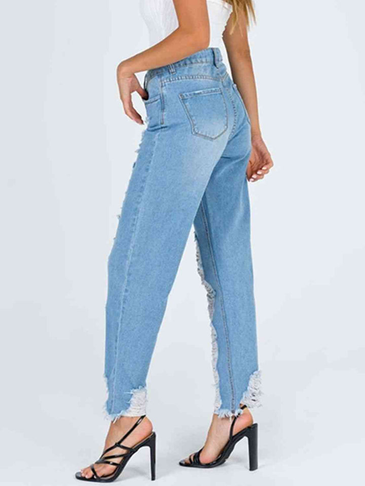Raw Hem Distressed Straight Jeans | 1mrk.com
