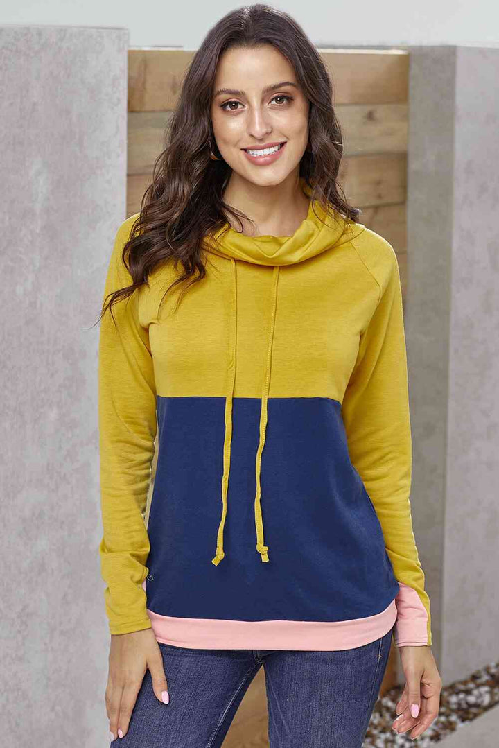 Color Block Raglan Sleeve Drawstring Sweatshirt |1mrk.com