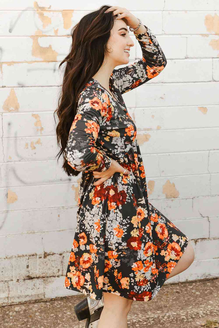 Floral Print Long Sleeve Dress |1mrk.com