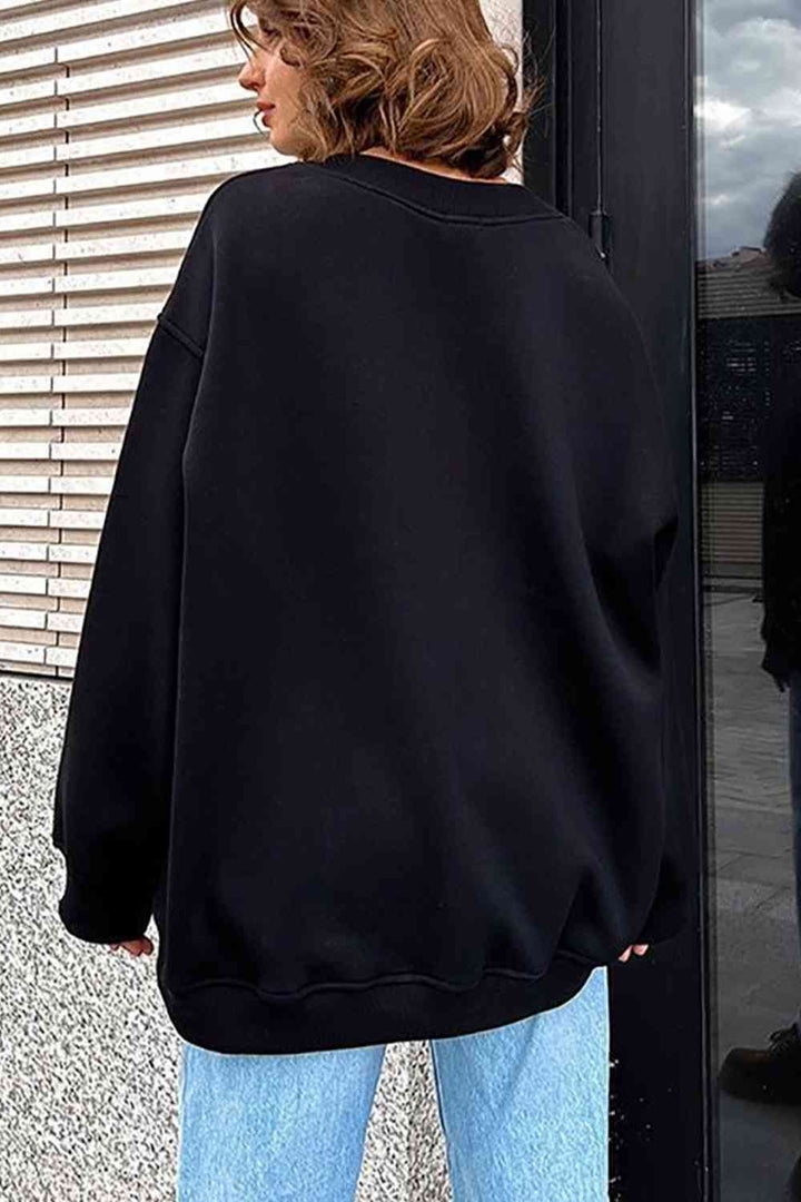 Oversize Round Neck Dropped Shoulder Sweatshirt |1mrk.com