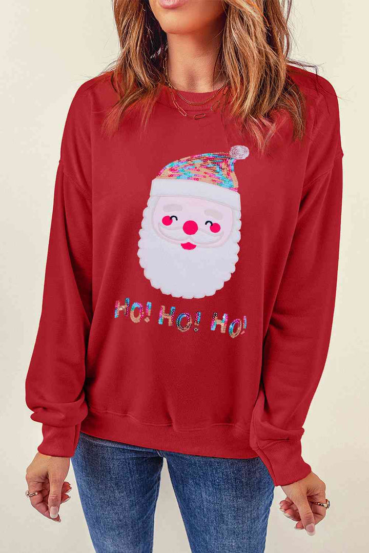 Sequin Santa Graphic Round Neck Sweatshirt |1mrk.com