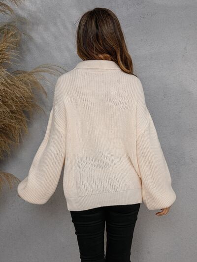 Half Zip Dropped Shoulder Sweater |1mrk.com