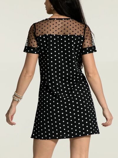 Polka Dot Short Sleeve Mini Dress |1mrk.com