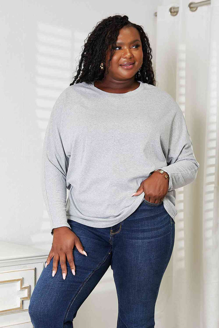 Double Take Seam Detail Round Neck Long Sleeve Top | 1mrk.com