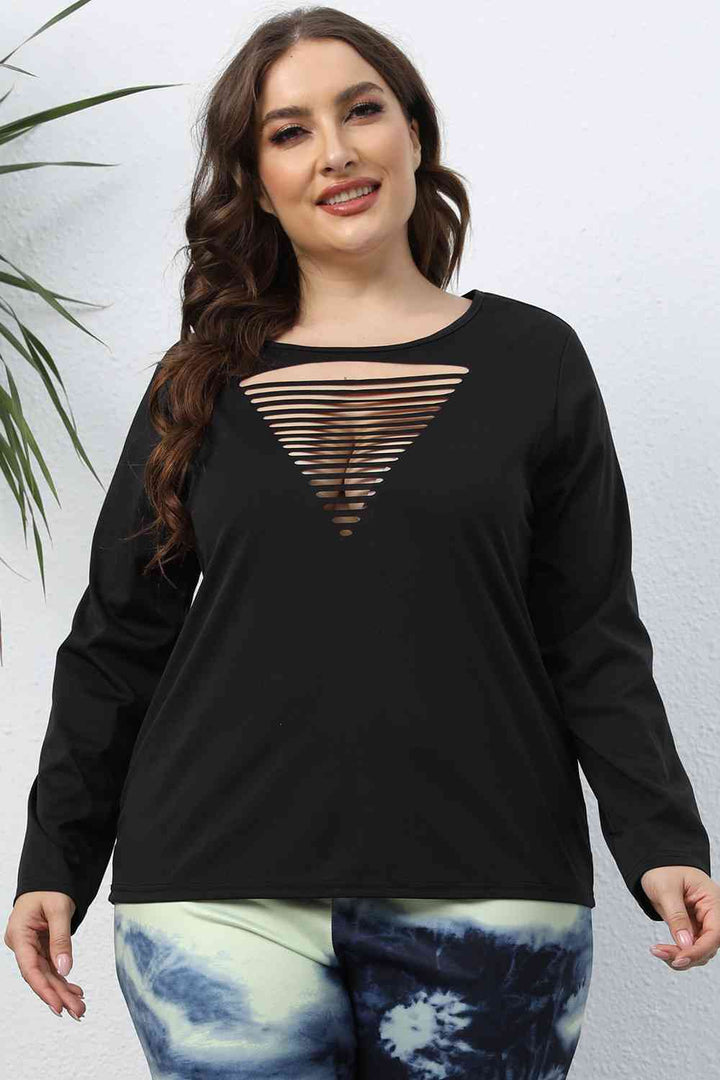 Plus Size Cutout Front Long Sleeve T-Shirt | 1mrk.com