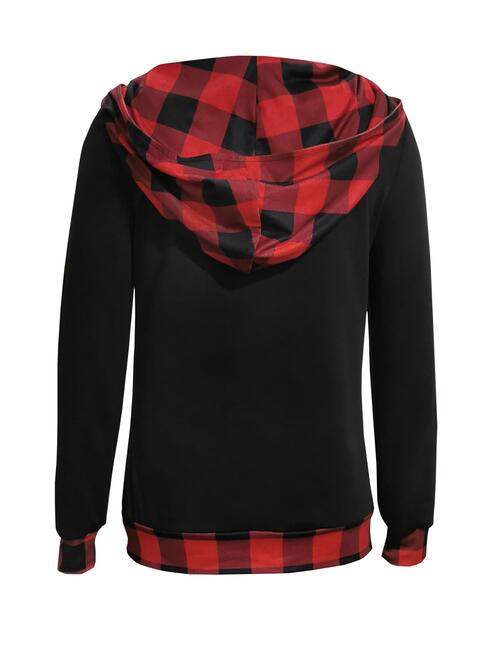 Plaid Long Sleeve Hooded Blouse |1mrk.com