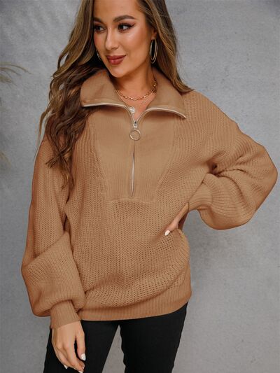 Half Zip Dropped Shoulder Sweater |1mrk.com