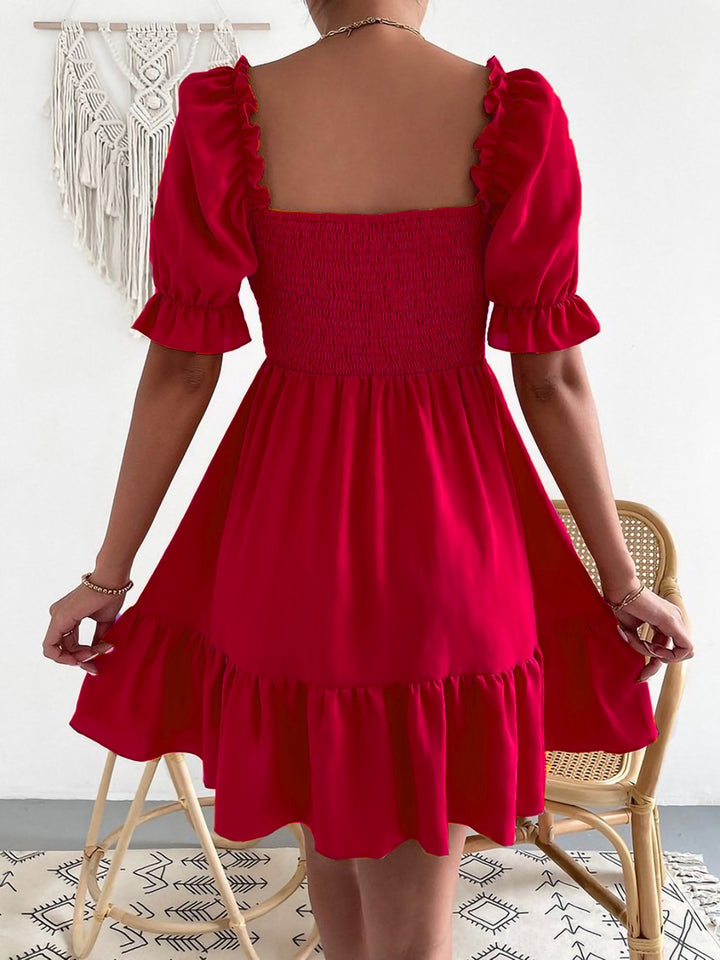 Smocked Square Neck Short Sleeve Dress | Trendsi