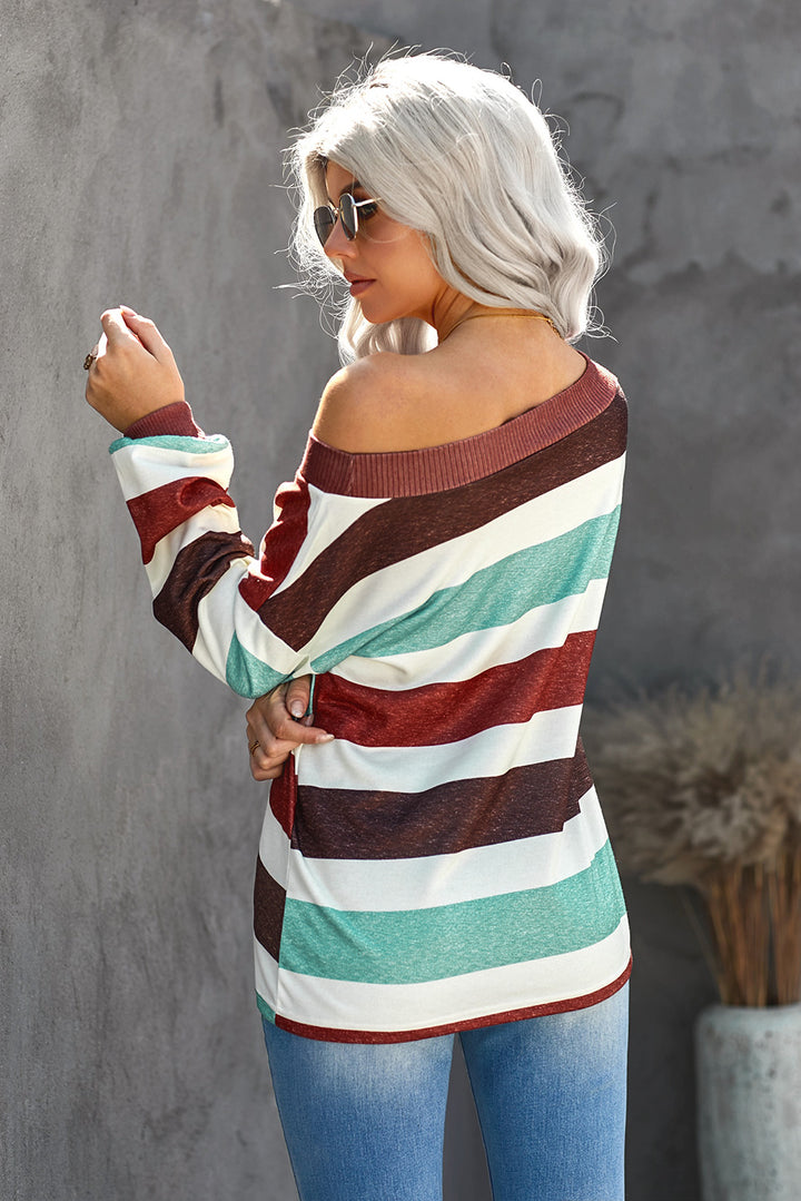 One Shoulder Striped Color Block Top | 1mrk.com