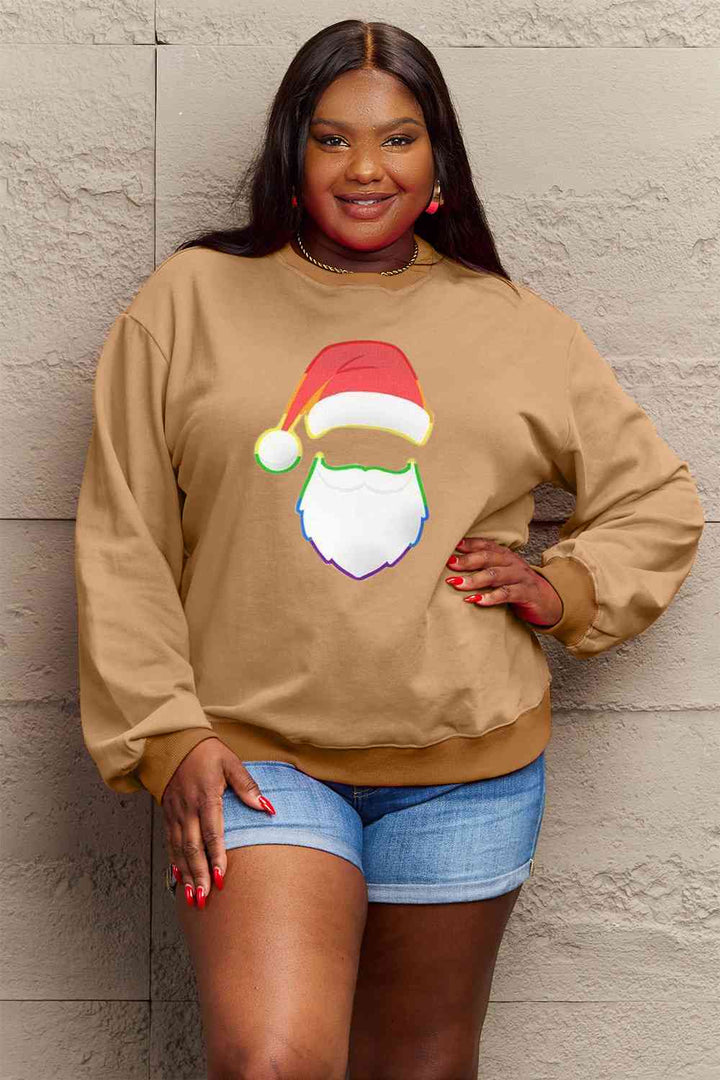 Simply Love Full Size Rainbow Santa Graphic Round Neck Sweatshirt |1mrk.com