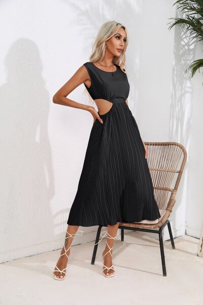 Cutout Ruched Round Neck Tank Dress |1mrk.com