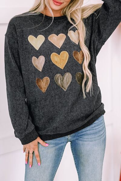 Heart Round Neck Dropped Shoulder Sweatshirt | Trendsi