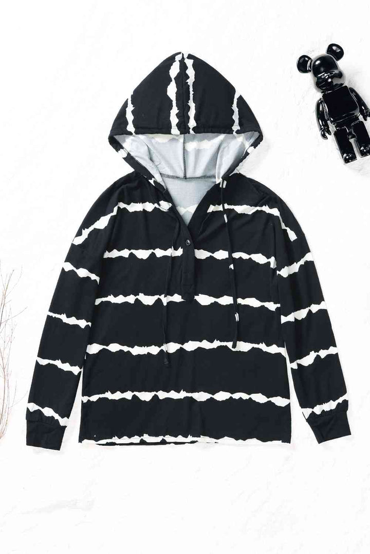 Striped Half-Button Drawstring Hoodie | 1mrk.com