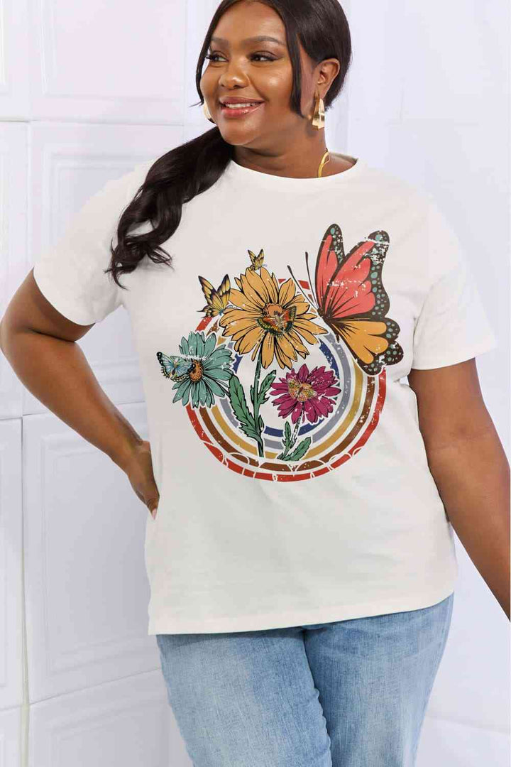 Simply Love Simply Love Full Size Flower & Butterfly Graphic Cotton Tee | 1mrk.com