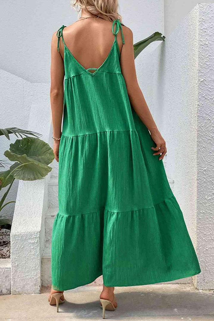 Tie-Shoulder Tiered Maxi Dress |1mrk.com