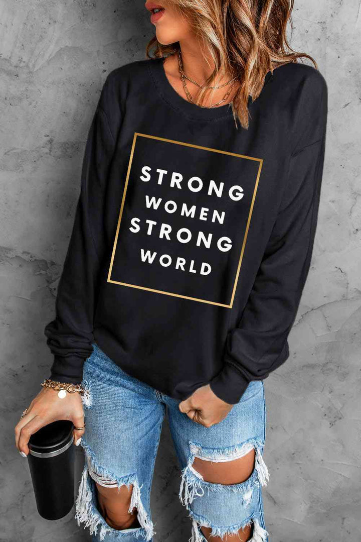 STRONG WOMEN STRONG WORLD Graphic Drop Shoulder Sweatshirt |1mrk.com