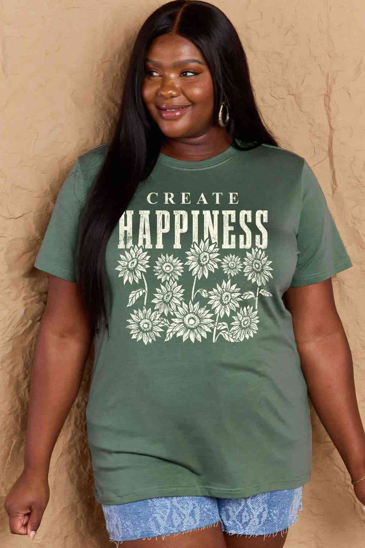 Simply Love Full Size CREATE HAPPINESS Graphic Cotton T-Shirt | 1mrk.com