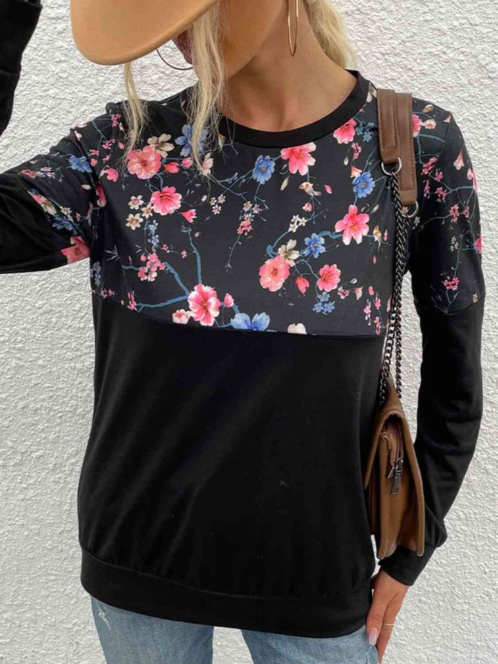 Floral Print Round Neck Dropped Shoulder Tee | 1mrk.com