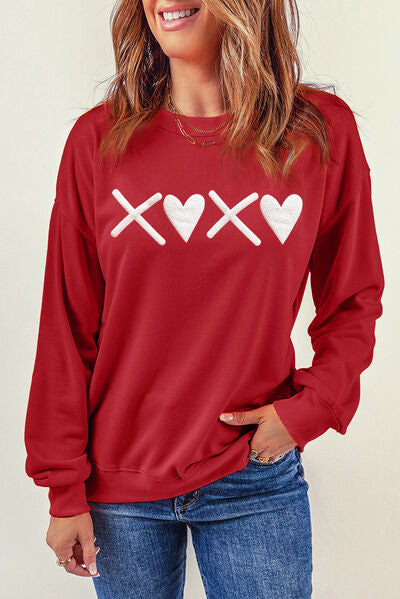 Heart Graphic Round Neck Dropped Shoulder Sweatshirt | Trendsi