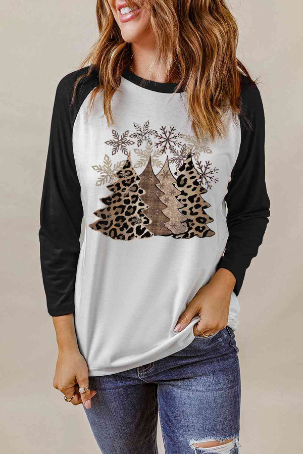 Christmas Tree Graphic Round Neck T-Shirt | 1mrk.com