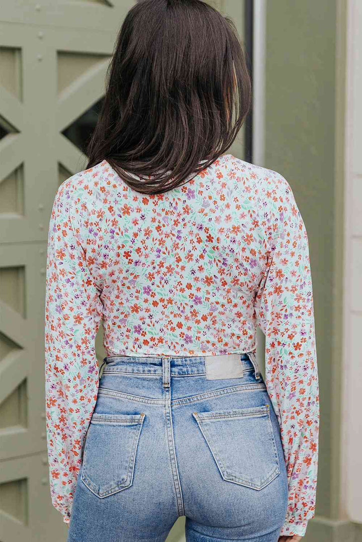 Ditsy Floral Long Sleeve Plunge Bodysuit | 1mrk.com