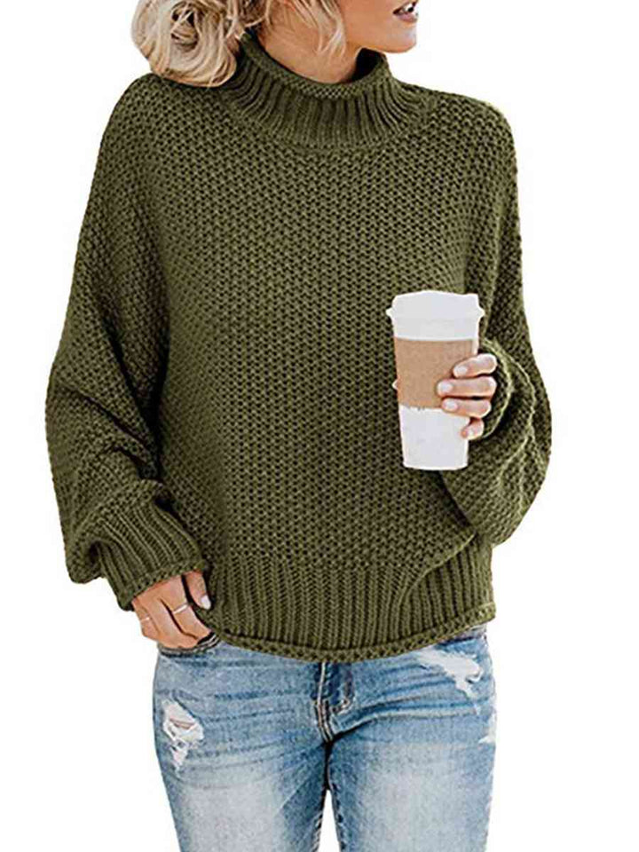 Turtleneck Dropped Shoulder Sweater |1mrk.com