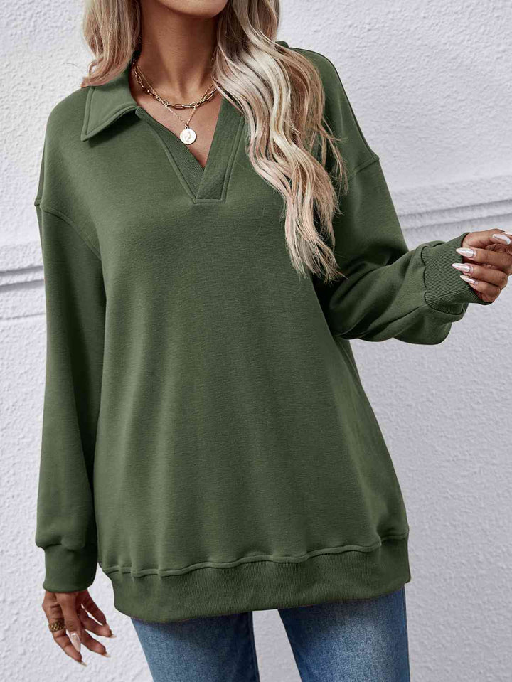 Collared Neck Dropped Shoulder Sweatshirt |1mrk.com