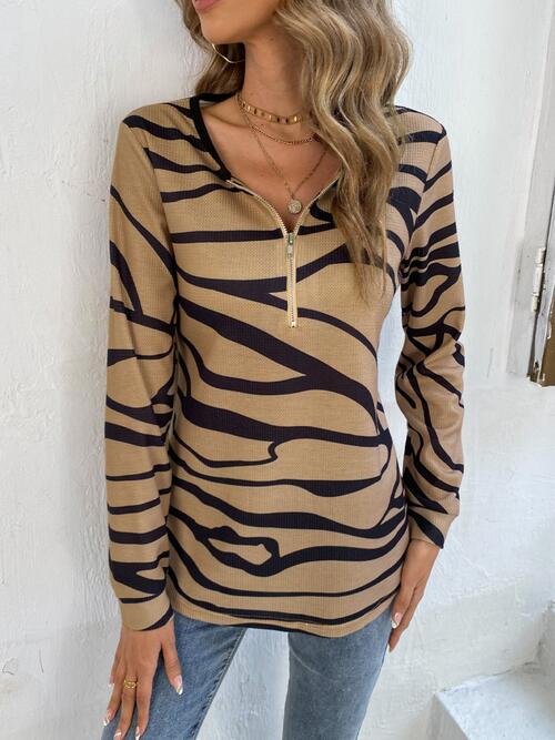 Printed Half Zip Long Sleeve T-Shirt | 1mrk.com