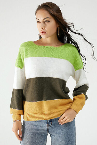 Color Block Dropped Shoulder Sweater |1mrk.com