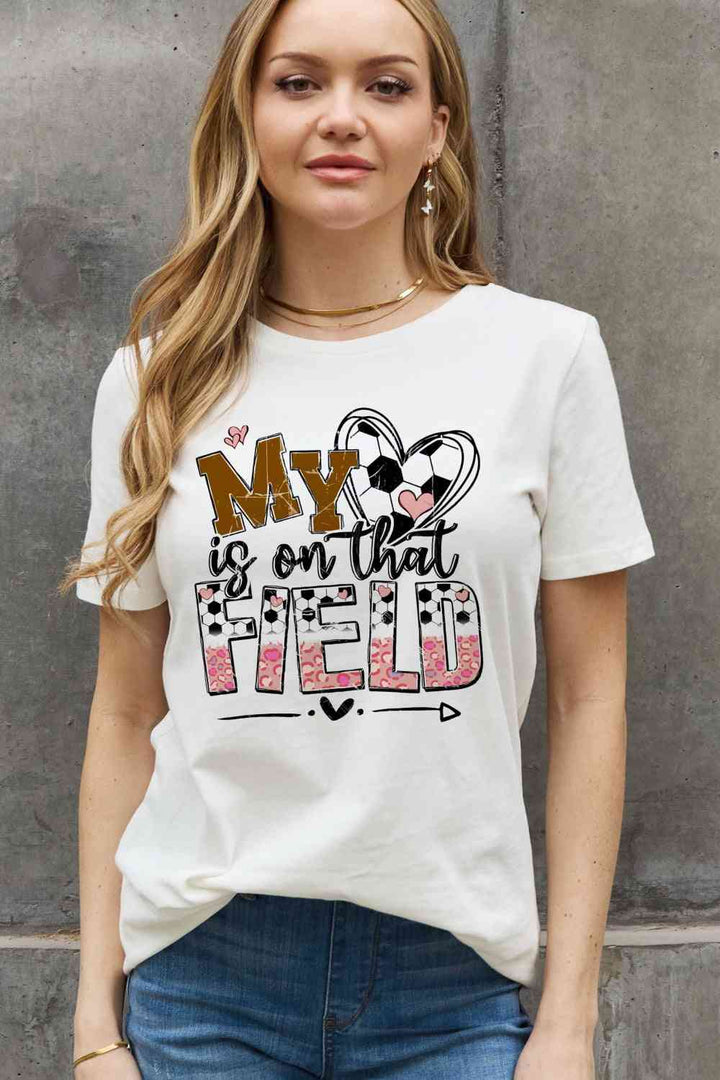 Simply Love Full Size MY HEART IS ON THAT FIELD Graphic Cotton Tee | 1mrk.com