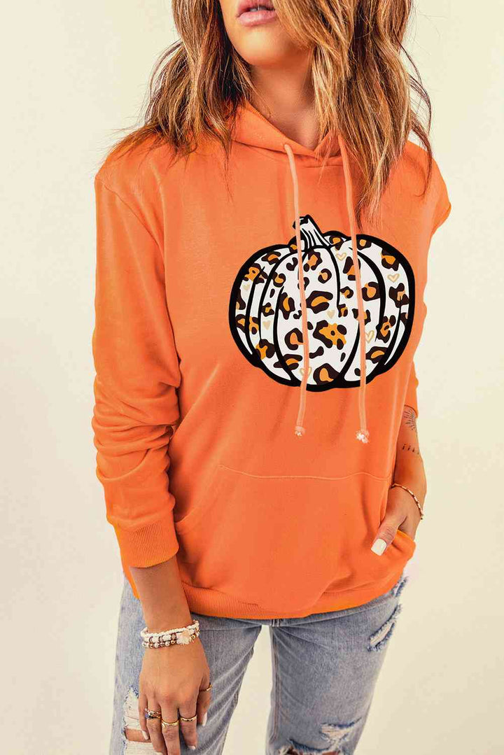 Leopard Pumpkin Graphic Hoodie with Pocket | 1mrk.com
