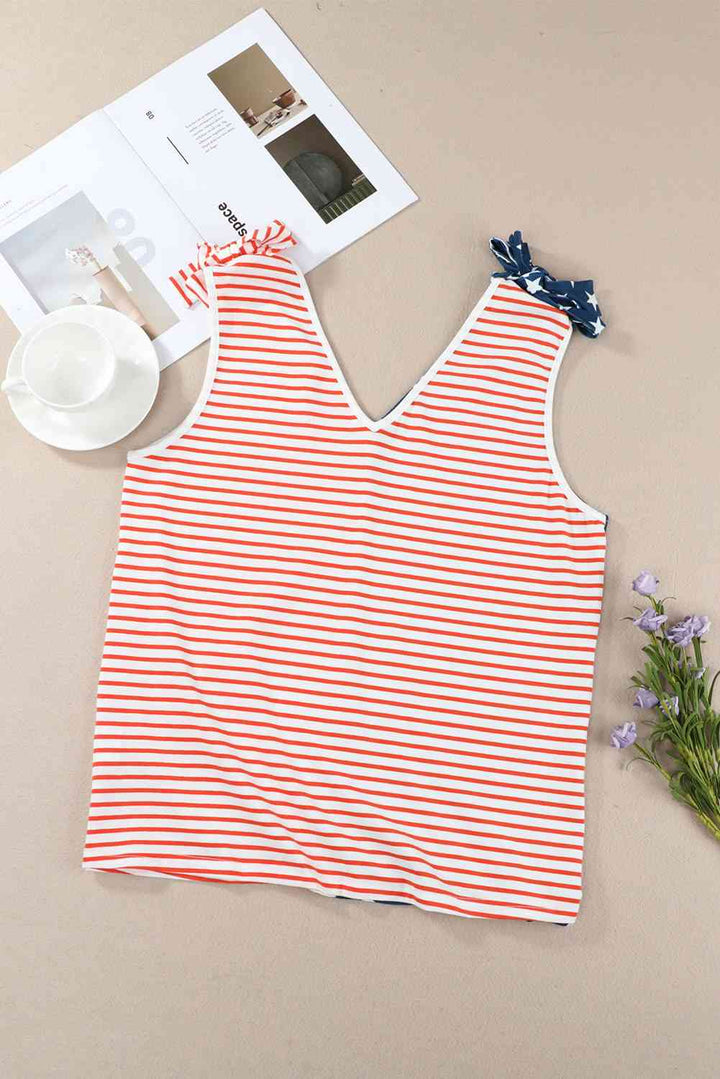 Star and Stripe V-Neck Bow Detail Tank | 1mrk.com