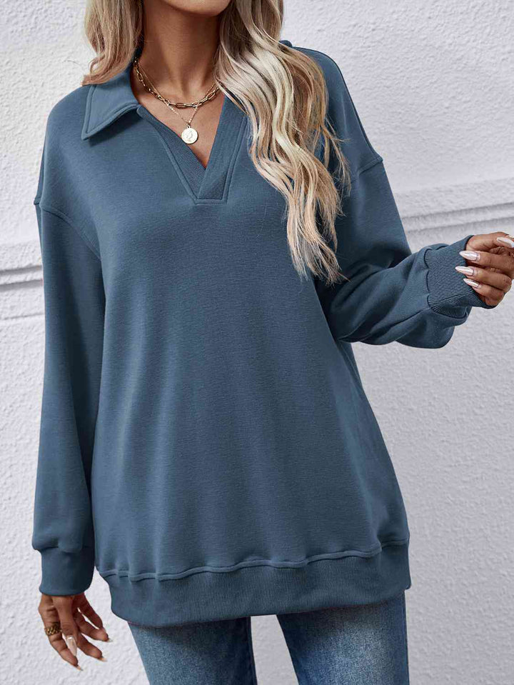 Collared Neck Dropped Shoulder Sweatshirt |1mrk.com