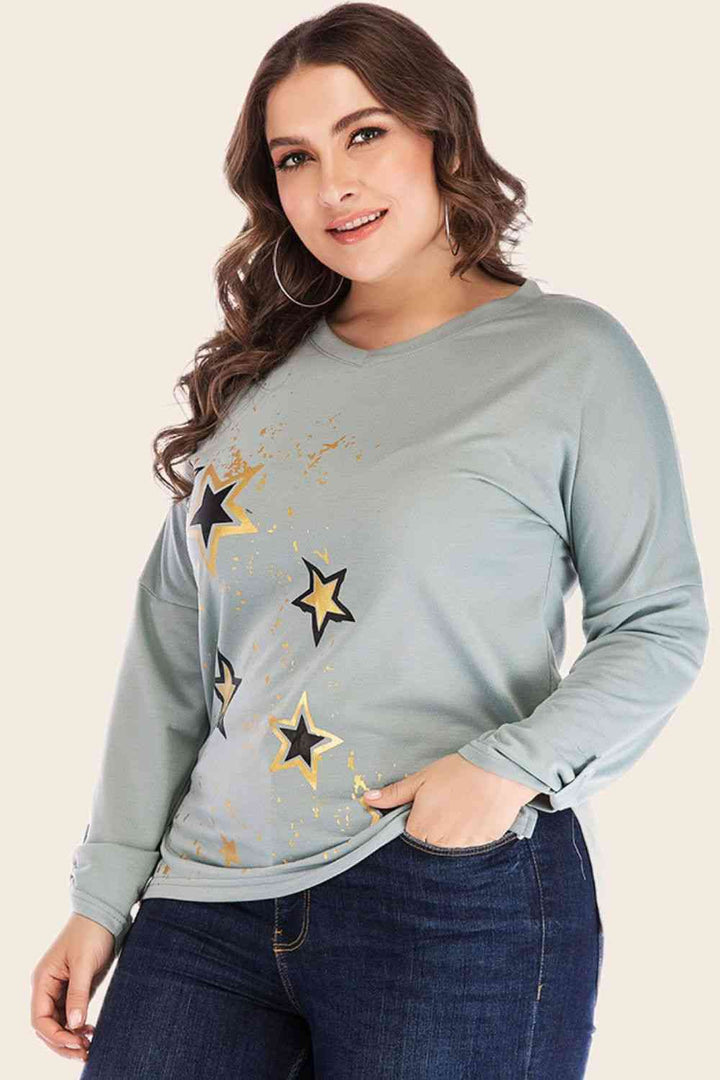 Full Size Star Graphic Slit Dropped Shoulder Top | 1mrk.com